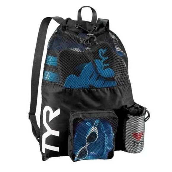 TYR Big Mesh Mummy Backpack 40L Black Zip Pocket swim - Picture 1 of 7